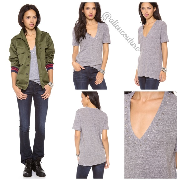 NWOT Monrow Studded Oversized V Neck Tee - Picture 7 of 8